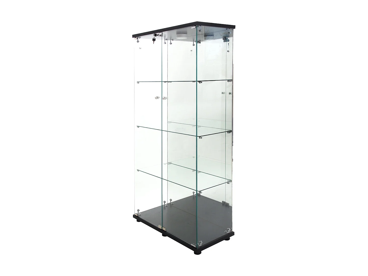 Armoire d'affichage en verre à 4 couches - avec 2 portes et lumières LED - Armoire d'affichage en verre trempé - noir