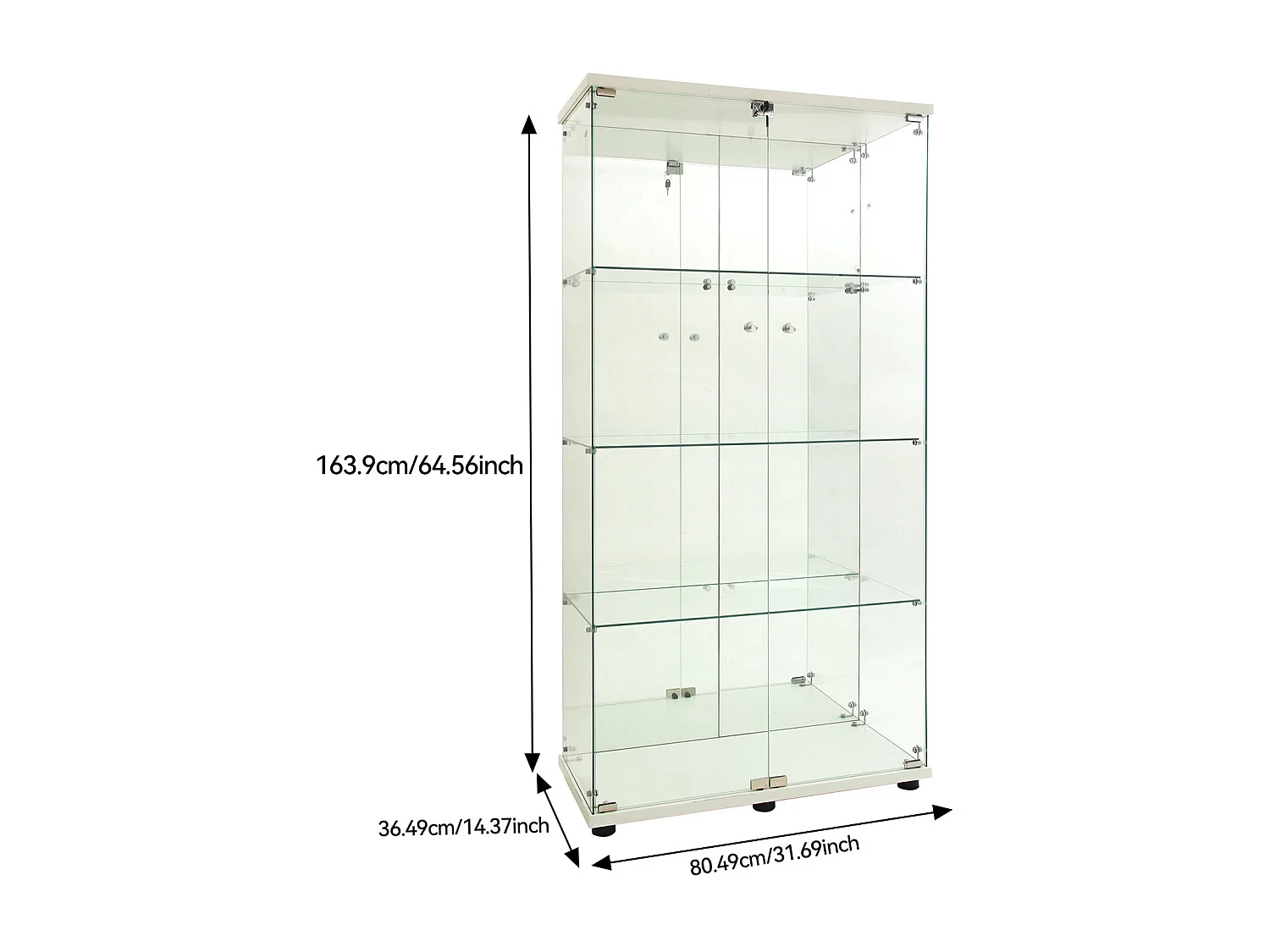 Armoire d'affichage en verre à 4 couches - avec 2 portes et lumières LED - Armoire d'affichage en verre trempé - blanc