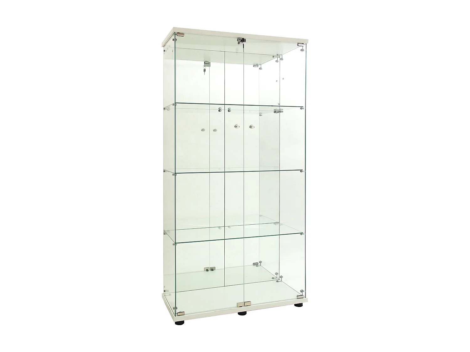 Armoire d'affichage en verre à 4 couches - avec 2 portes et lumières LED - Armoire d'affichage en verre trempé - blanc