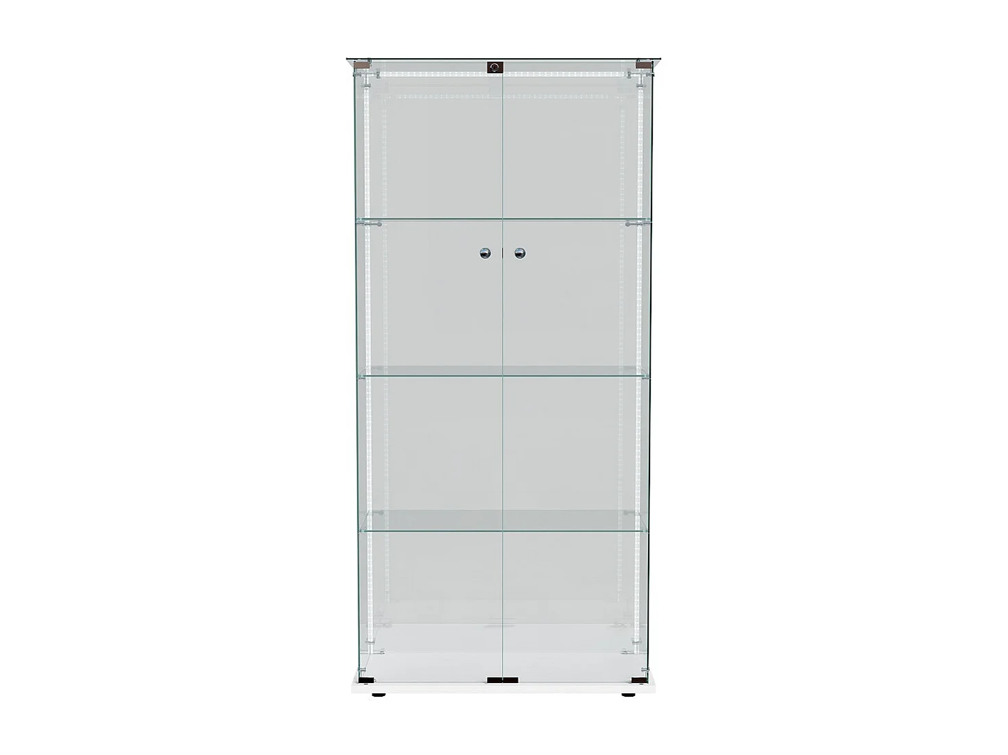 Vitrina blanca de 4 estantes con LED, puertas transparentes, vidrio templado y diseño contemporáneo 163x78,5x35 cm
