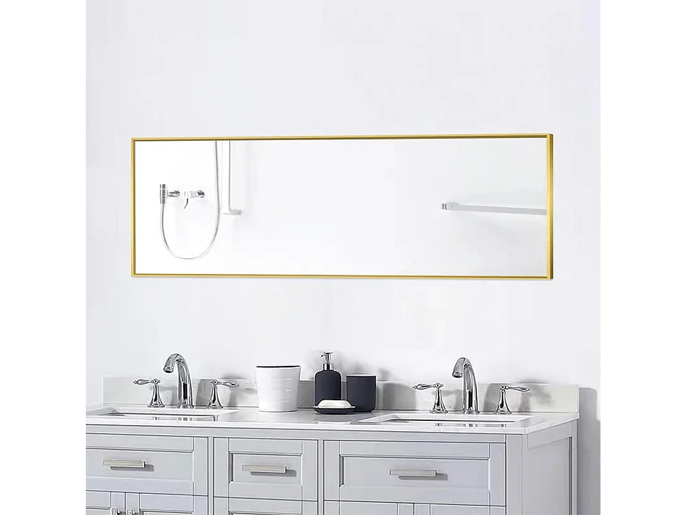 Miroir suspendu mural - 150 × 40 cm rectangle miroirs plein corps - verre trempé - avec cadre en alliage d'aluminium or