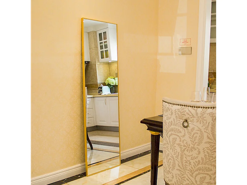 Miroir suspendu mural - 150 × 40 cm rectangle miroirs plein corps - verre trempé - avec cadre en alliage d'aluminium or