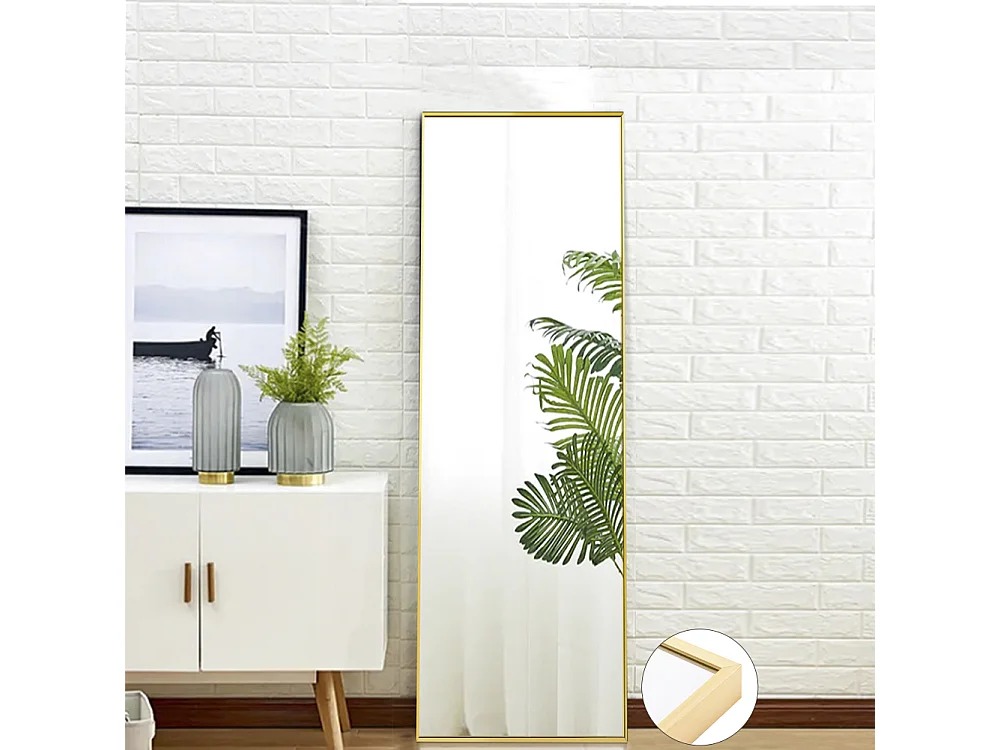 Miroir suspendu mural - 150 × 40 cm rectangle miroirs plein corps - verre trempé - avec cadre en alliage d'aluminium or