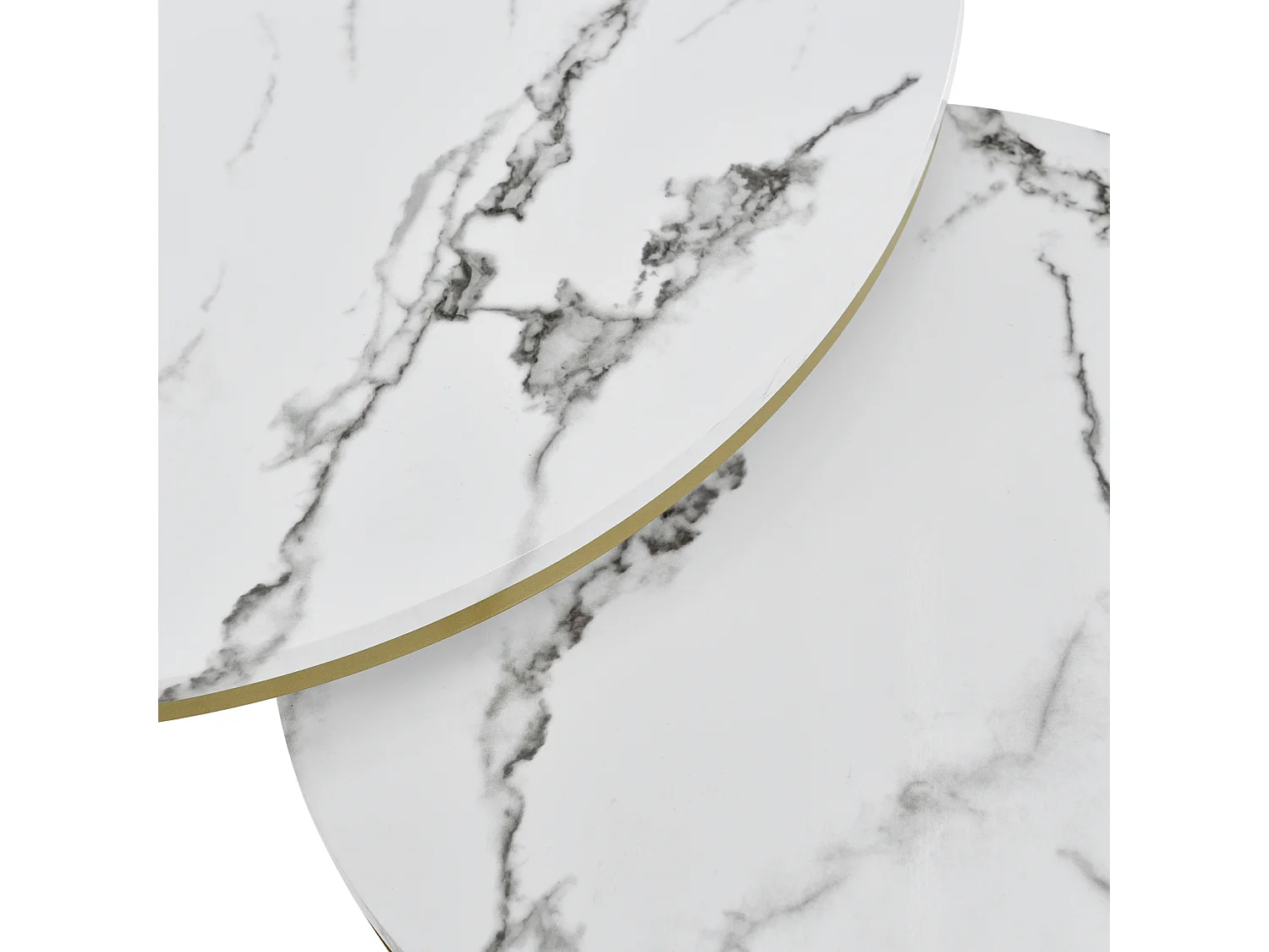 Table ronde d'extrémité - Nesting Table basse Ensemble de 2 - avec placage en marbre et cadre en or et espace de stockage - blanc