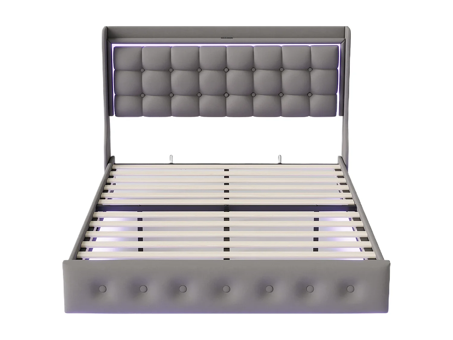 Cadre lit double - Lit flottant 140 x 200 cm - avec éclairage LED et fonction de charge USB - Velvet - gris