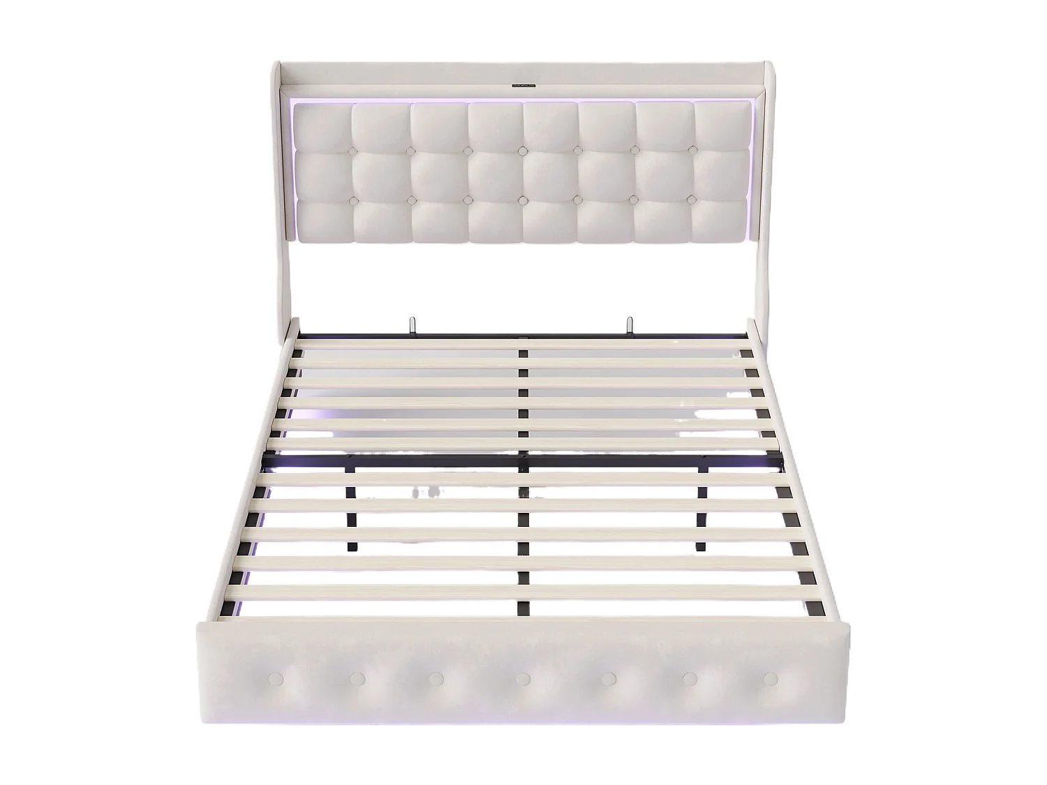 Cadre lit double - Lit flottant 140 x 200 cm - avec éclairage LED et fonction de charge USB - Velvet - blanc