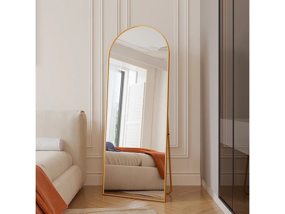 Volledige lengte spiegel 165x60 cm goud met aluminiumlegering frame, gebogen vloerspiegel voor kleedkamer