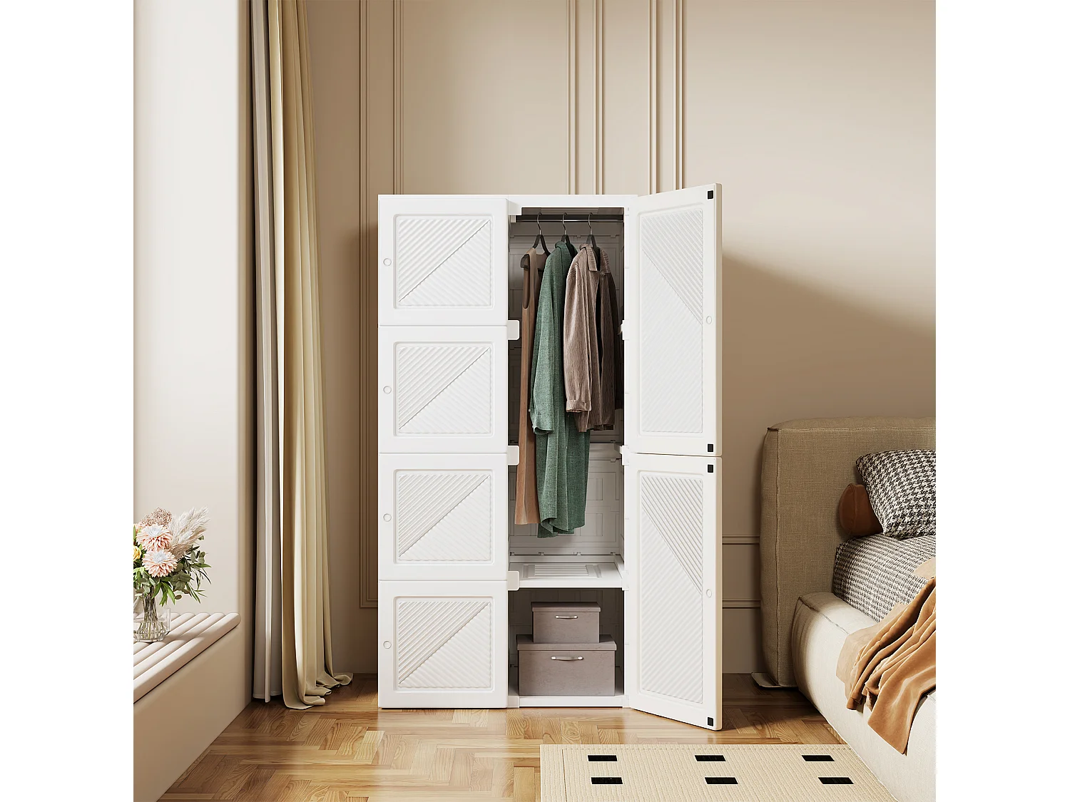 69 x 50 x 136 cm, Cabinet de chambre - avec 6 grilles et 6 portes - Armoire avec rail de vêtements