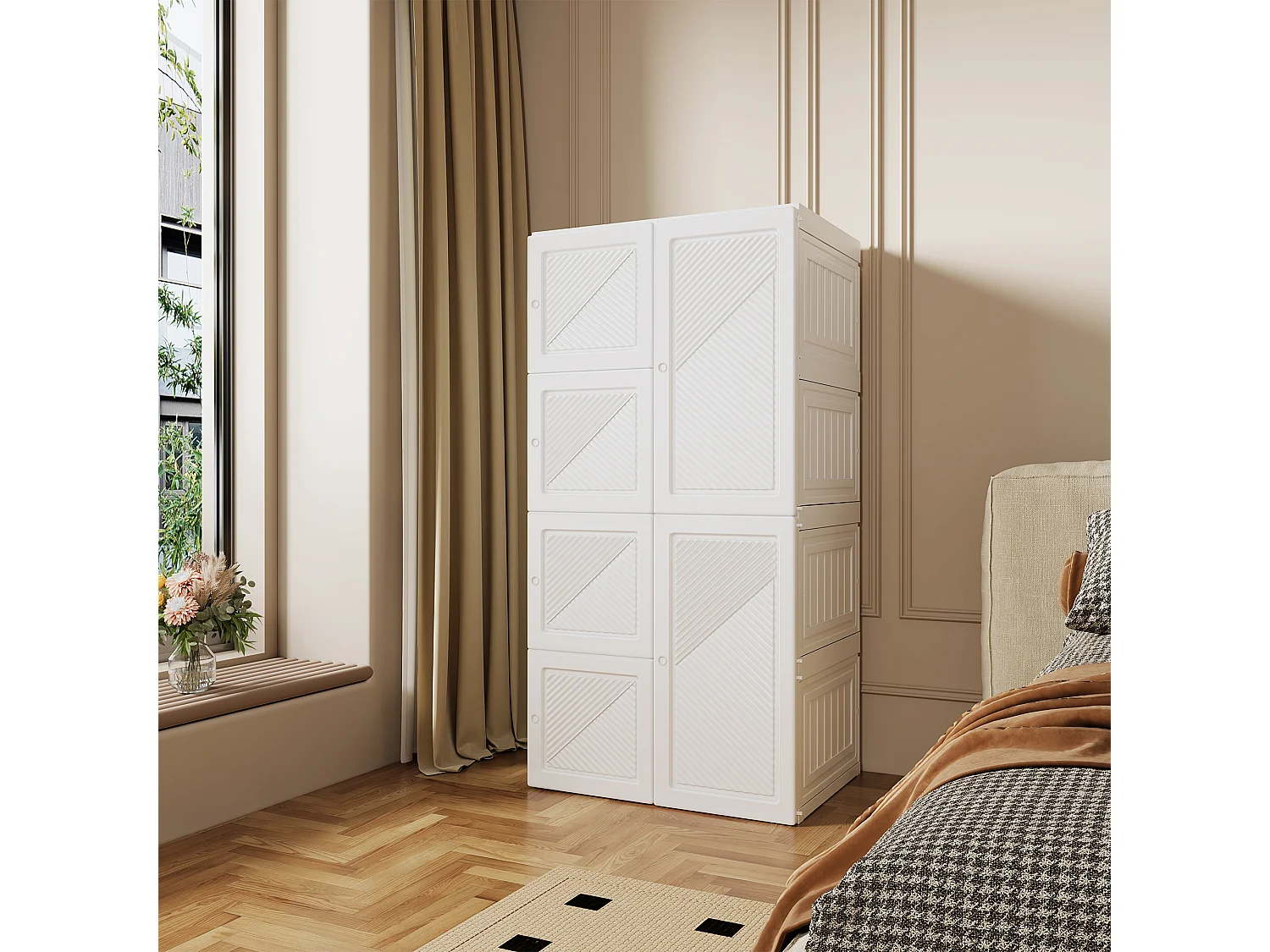 69 x 50 x 136 cm, Cabinet de chambre - avec 6 grilles et 6 portes - Armoire avec rail de vêtements