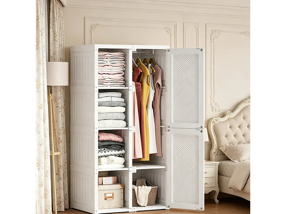 69 x 50 x 136 cm, Cabinet de chambre - avec 6 grilles et 6 portes - Armoire avec rail de vêtements