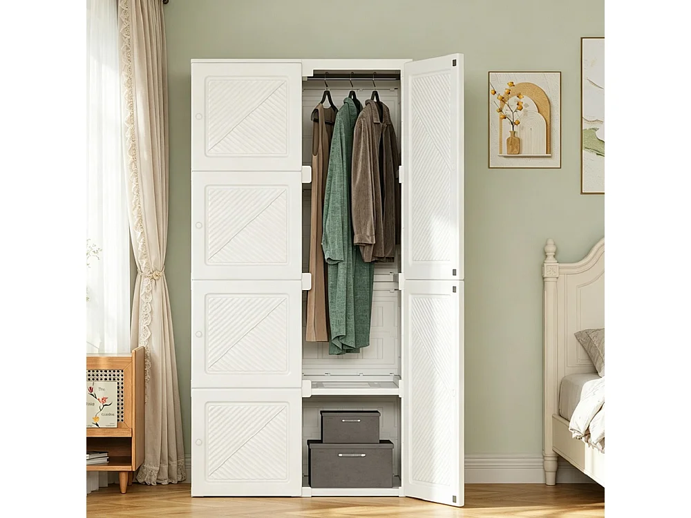 69 x 50 x 136 cm, Cabinet de chambre - avec 6 grilles et 6 portes - Armoire avec rail de vêtements