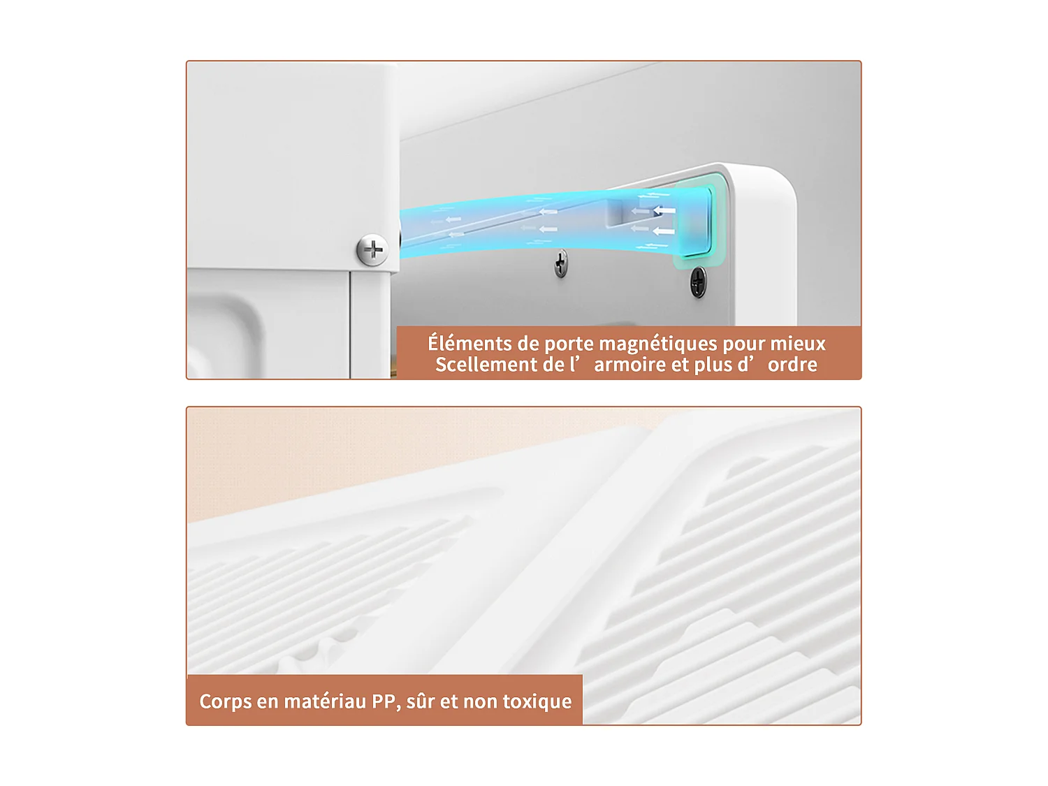 Armadio contenitore bianco 69x50x136 cm in plastica, 6 porte, design contemporaneo, angolo retto, senza specchio né LED