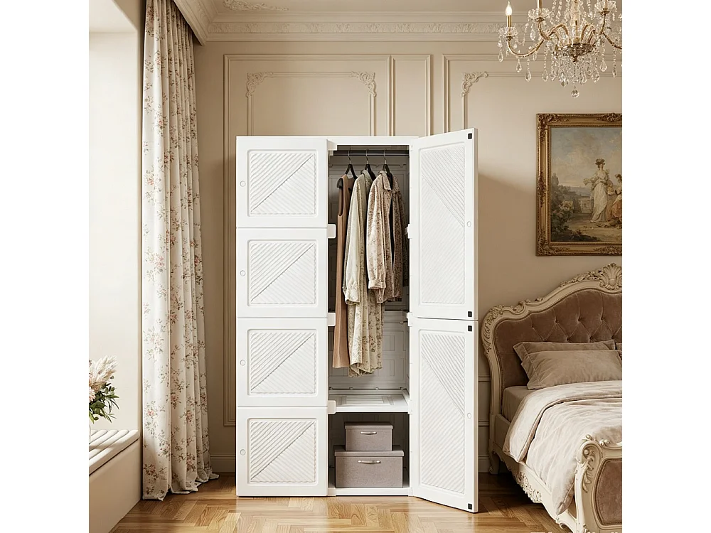 Armoire blanche - 69 x 50 x 136 cm - Organisateur de rangement de placard avec 6 grilles et 6 portes