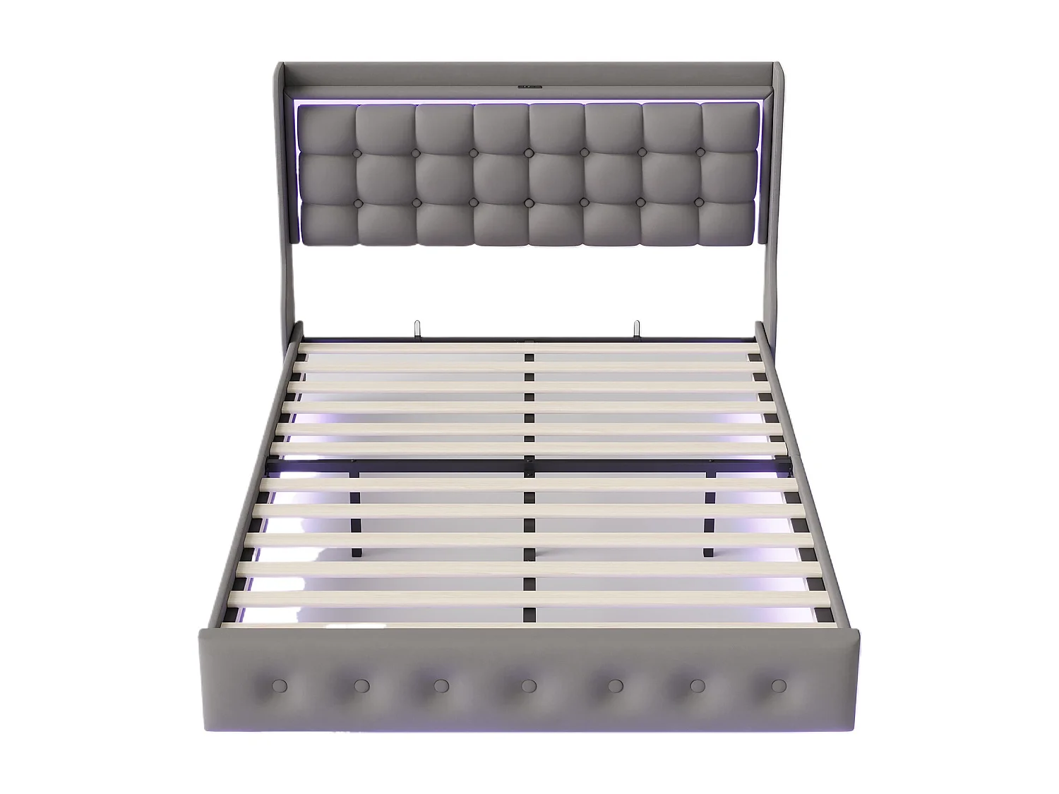 Lit flottant 160 x 200 cm - avec éclairage LED et fonction de charge USB - Lit rembourré en velours - gris