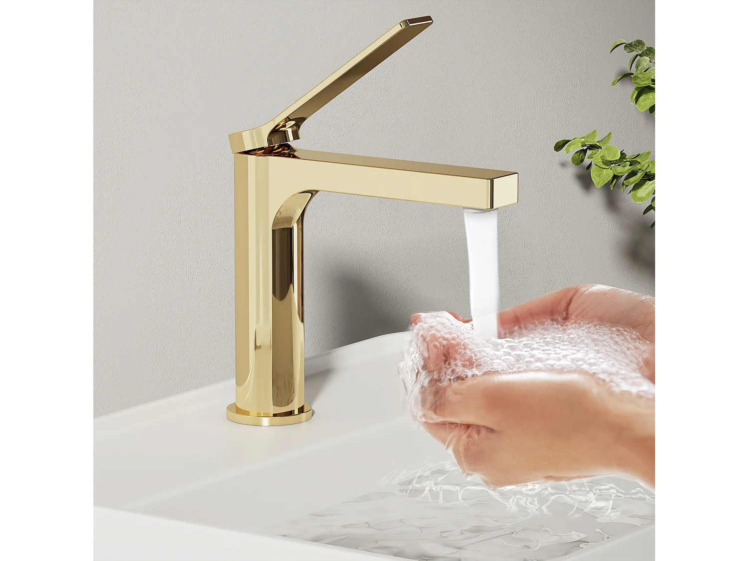 EMKE wastafelkraan badkamer mengkraan messing keramisch binnenwerk champagne goud H.19,5 cm