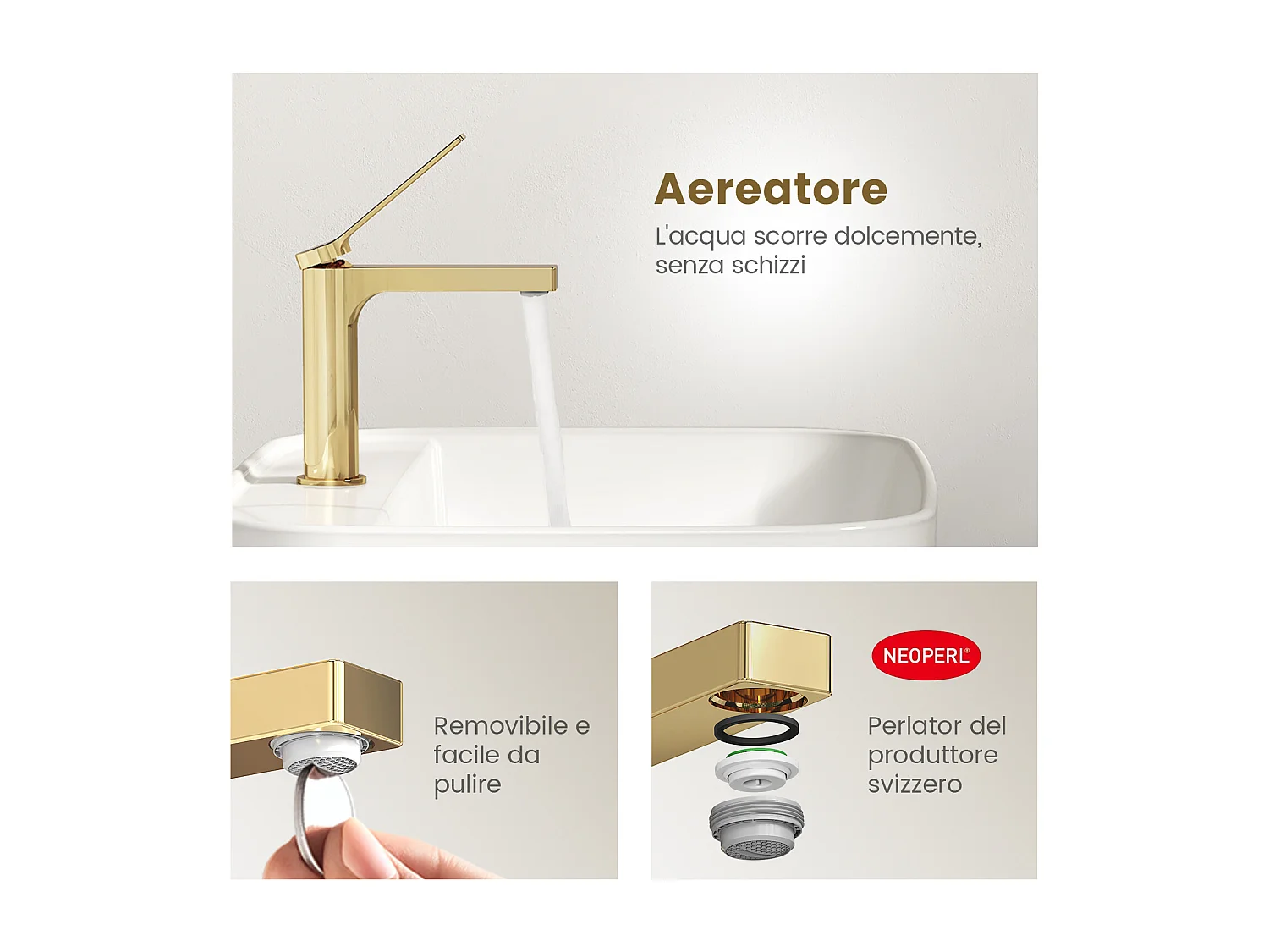 EMKE wastafelkraan badkamer mengkraan messing keramisch binnenwerk champagne goud H.19,5 cm