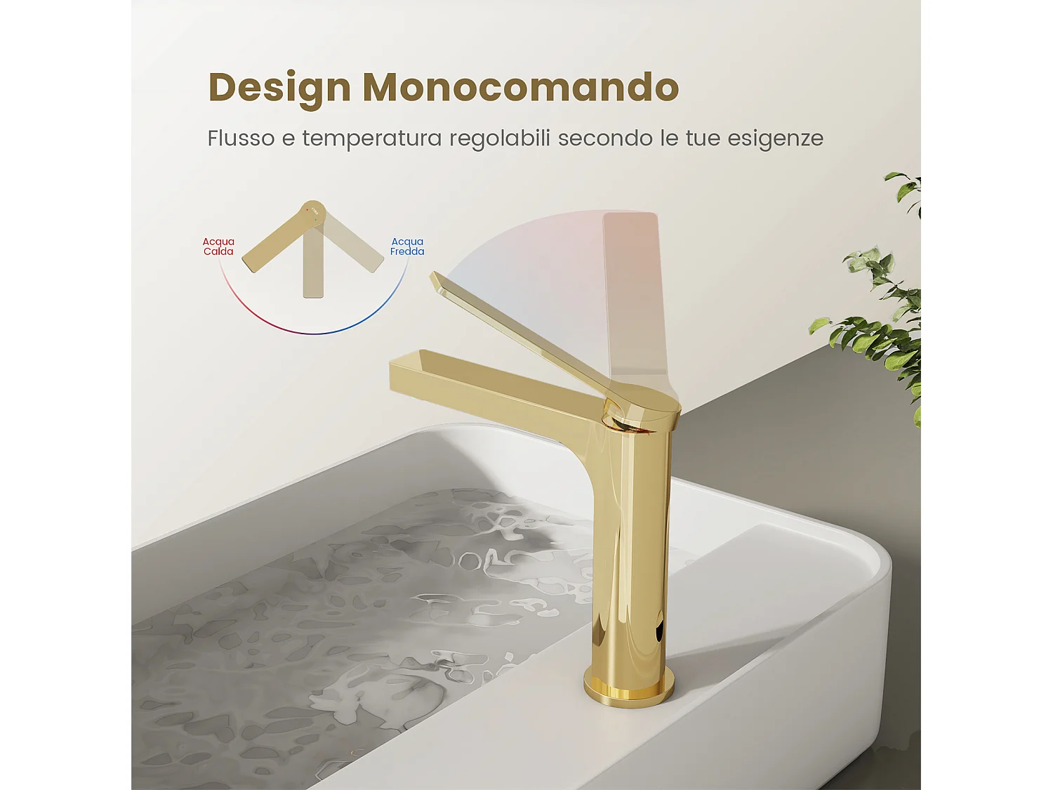 EMKE wastafelkraan badkamer mengkraan messing keramisch binnenwerk champagne goud H.19,5 cm