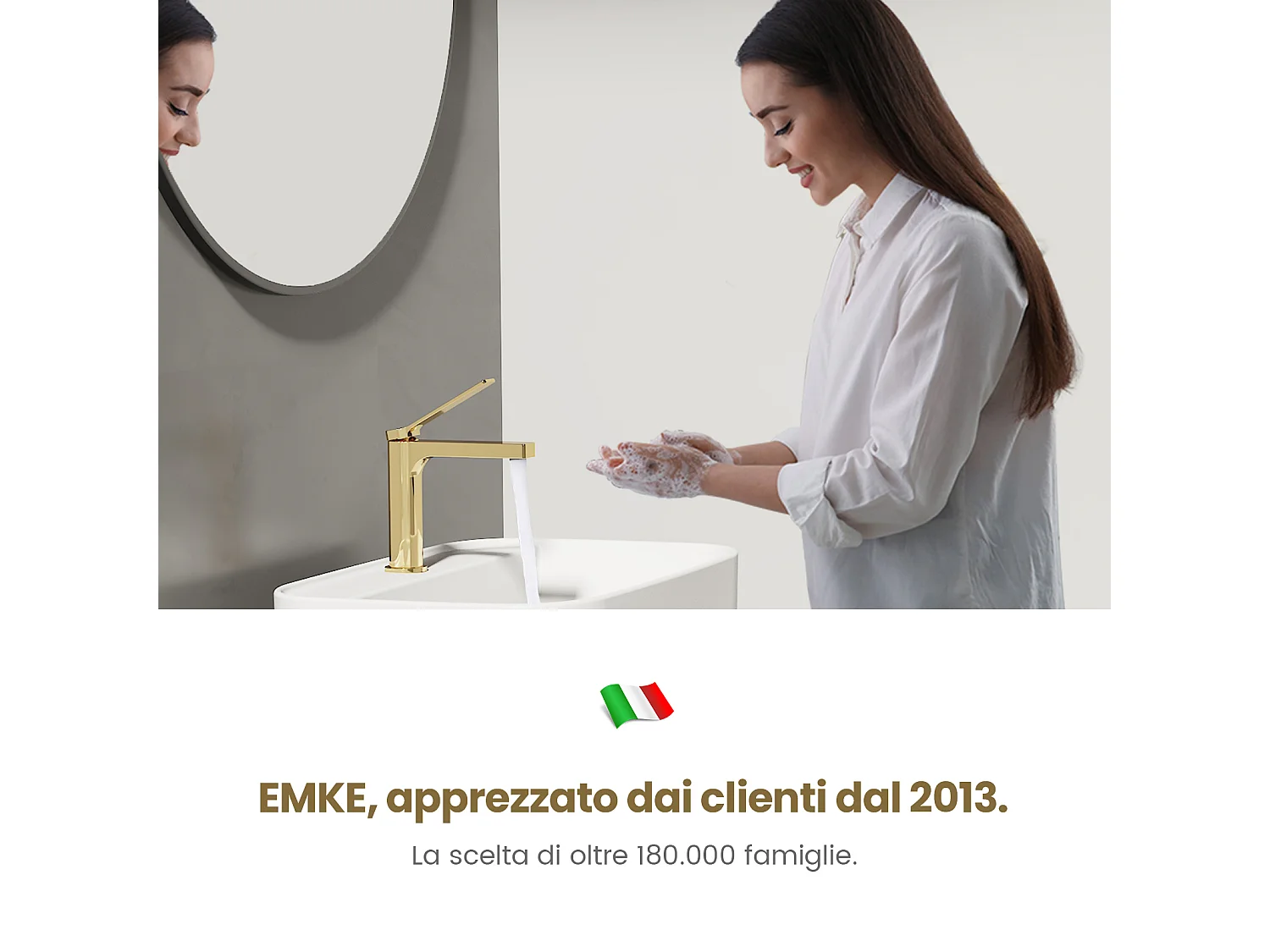 EMKE wastafelkraan badkamer mengkraan messing keramisch binnenwerk champagne goud H.19,5 cm