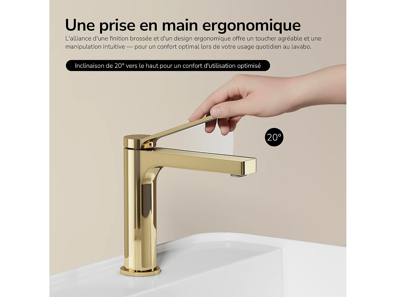 EMKE Rubinetto lavabo bagno miscelatore monocomando in ottone cartuccia ceramica oro champagne H.19,5 cm