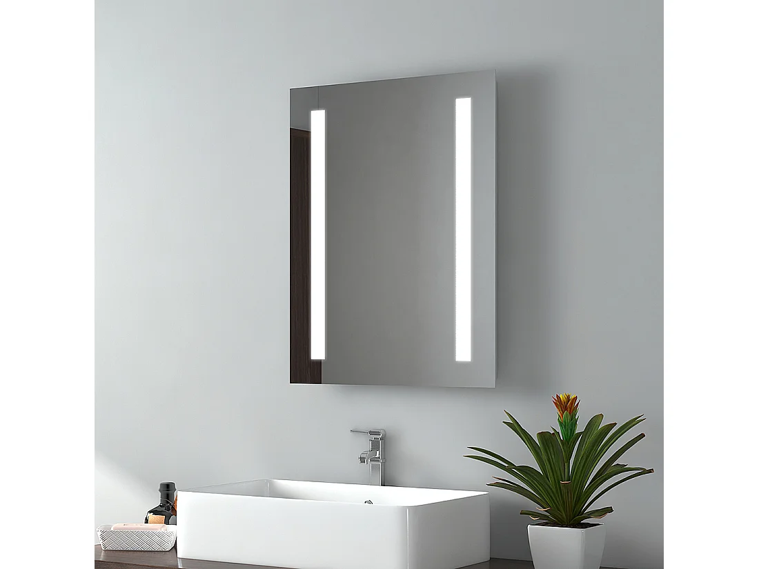 EMKE Miroir lumineux salle de bain 45x60cm, Miroir LED salle de bain, Miroir avec l'éclairage, Lumière blanche froide