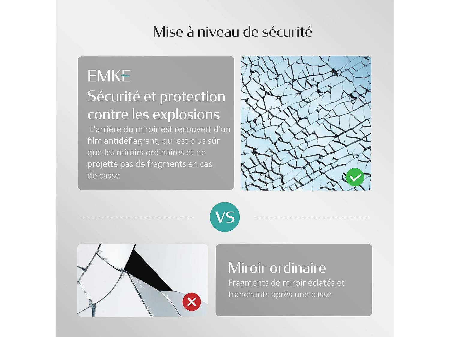 EMKE Miroir lumineux salle de bain 45x60cm, Miroir LED salle de bain, Miroir avec l'éclairage, Lumière blanche froide