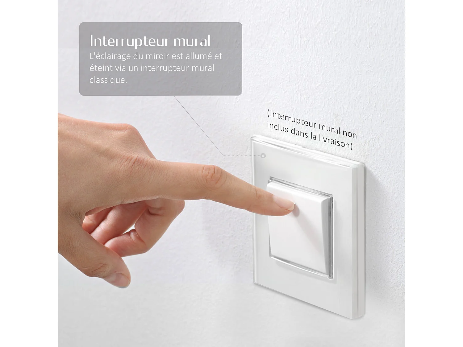 EMKE Miroir lumineux salle de bain 45x60cm, Miroir LED salle de bain, Miroir avec l'éclairage, Lumière blanche froide