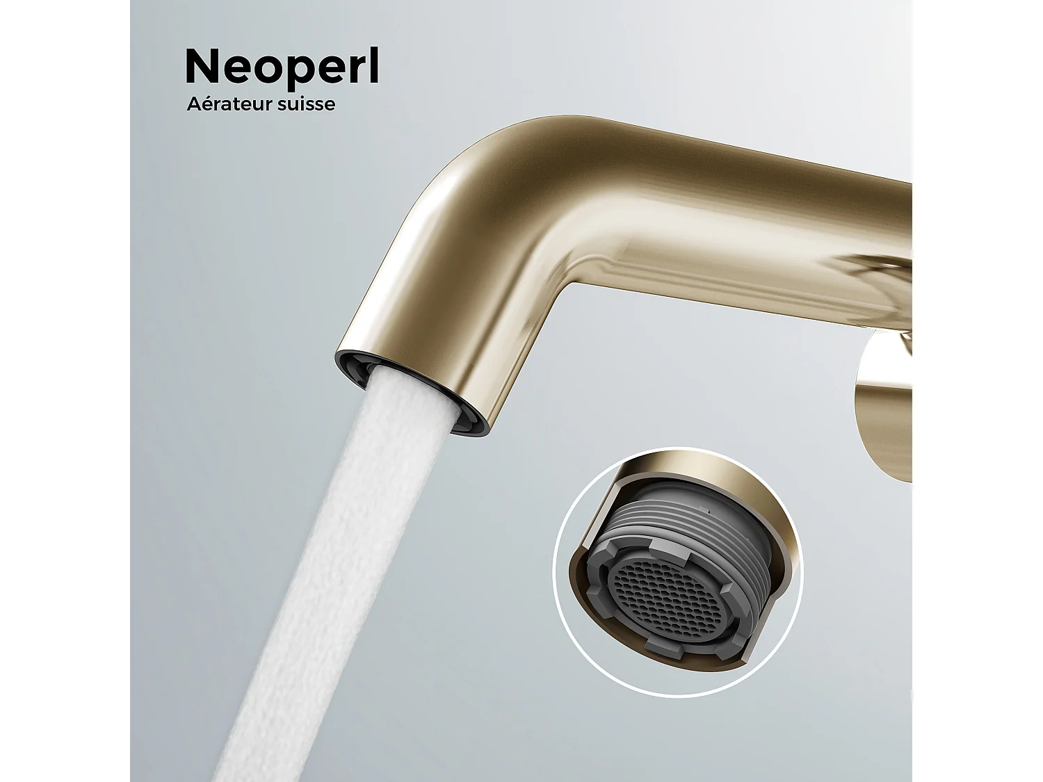 EMKE design wastafelkraan mengkraan messing keramisch binnenwerk champagne goud H.22,2 cm