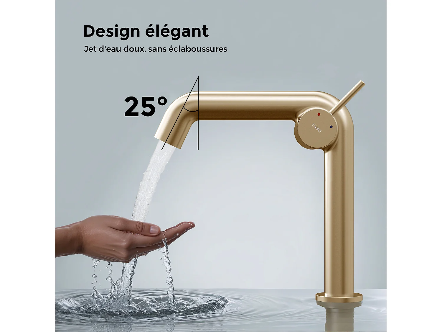 EMKE design wastafelkraan mengkraan messing keramisch binnenwerk champagne goud H.22,2 cm