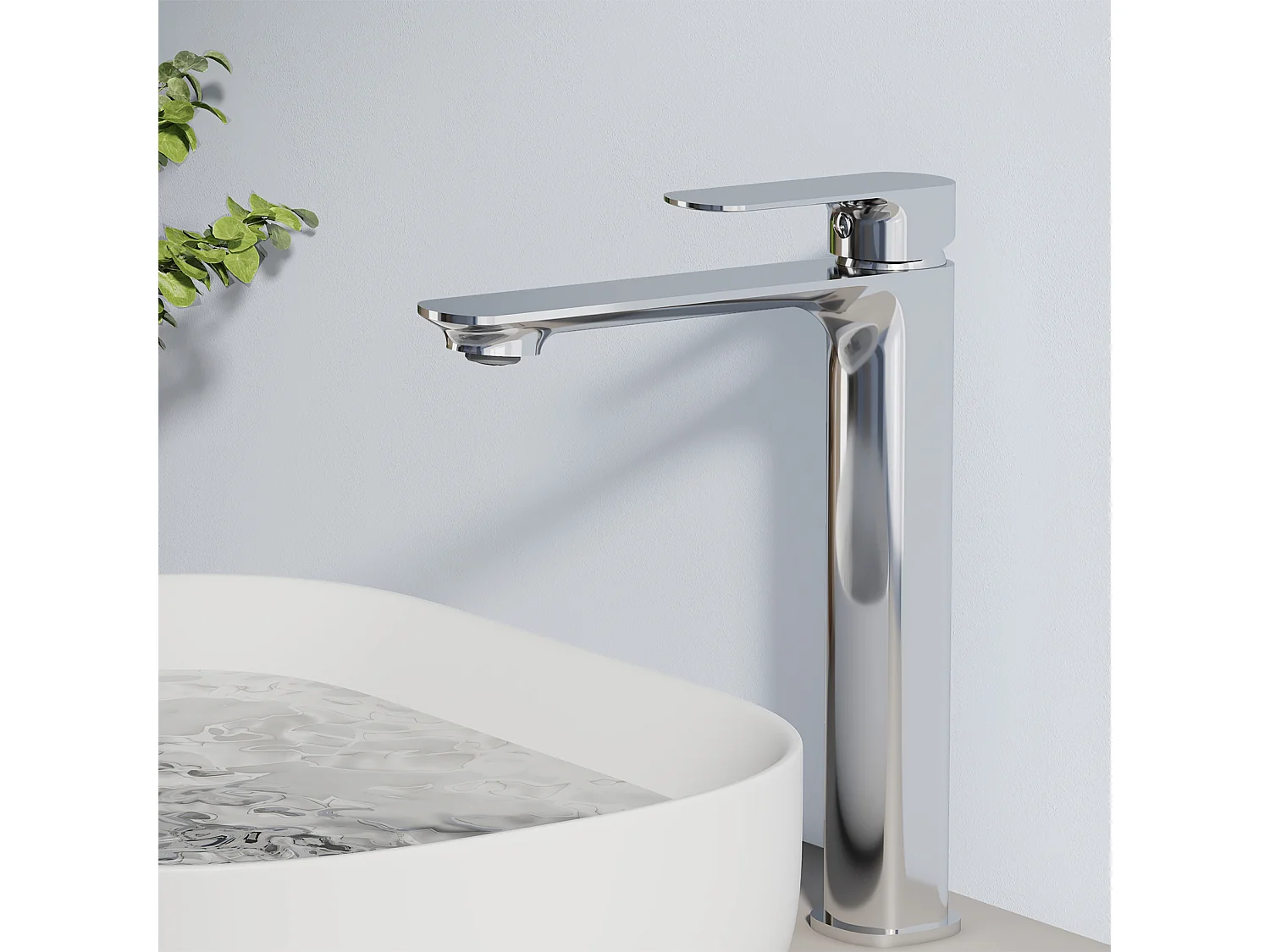 EMKE Robinet mitigeur de lavabo salle de bain design moderne chromé en laiton L.21,5 x H.26,9 x P.4,9 cm