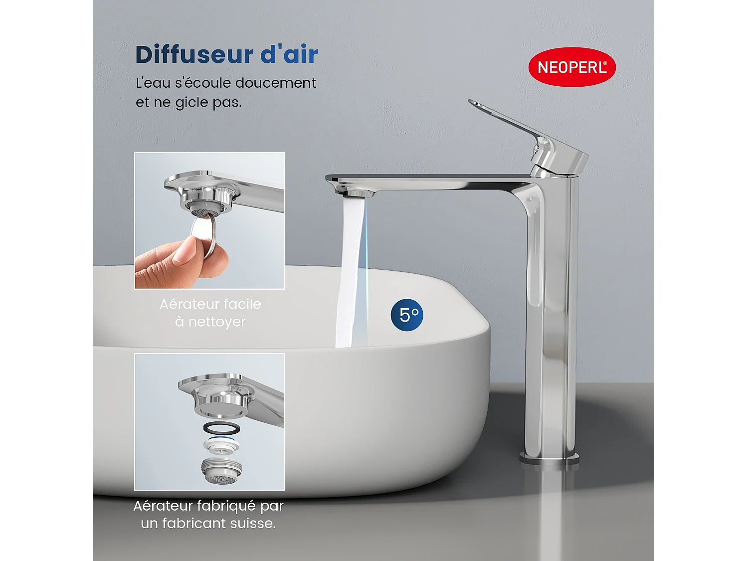 EMKE Robinet mitigeur de lavabo salle de bain design moderne chromé en laiton L.21,5 x H.26,9 x P.4,9 cm