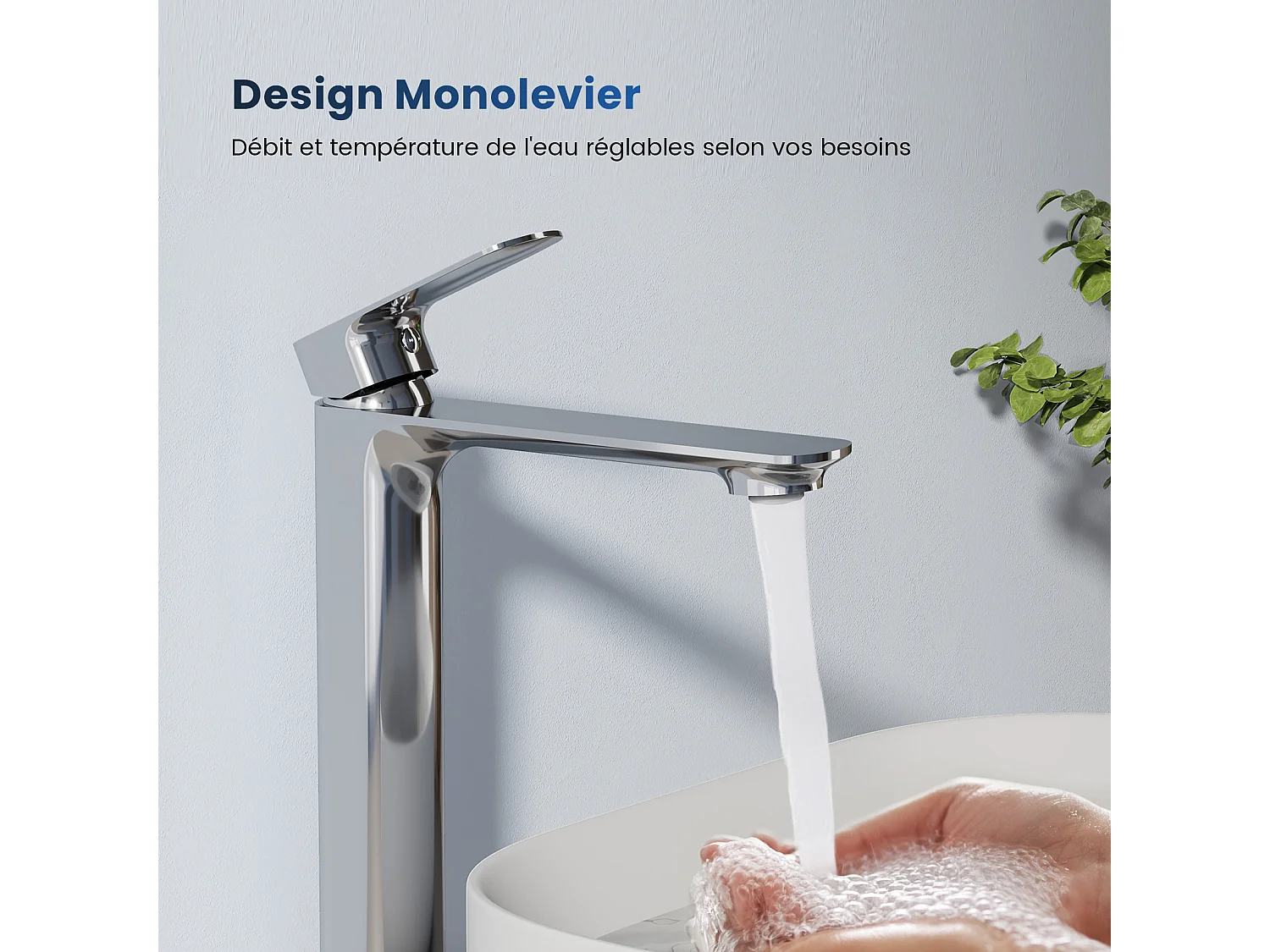 EMKE Robinet mitigeur de lavabo salle de bain design moderne chromé en laiton L.21,5 x H.26,9 x P.4,9 cm