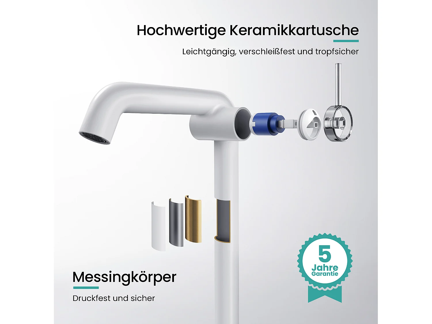 EMKE Mitigeur de lavabo haut design blanc mat en laiton avec cartouche céramique H.33,2x22 cm