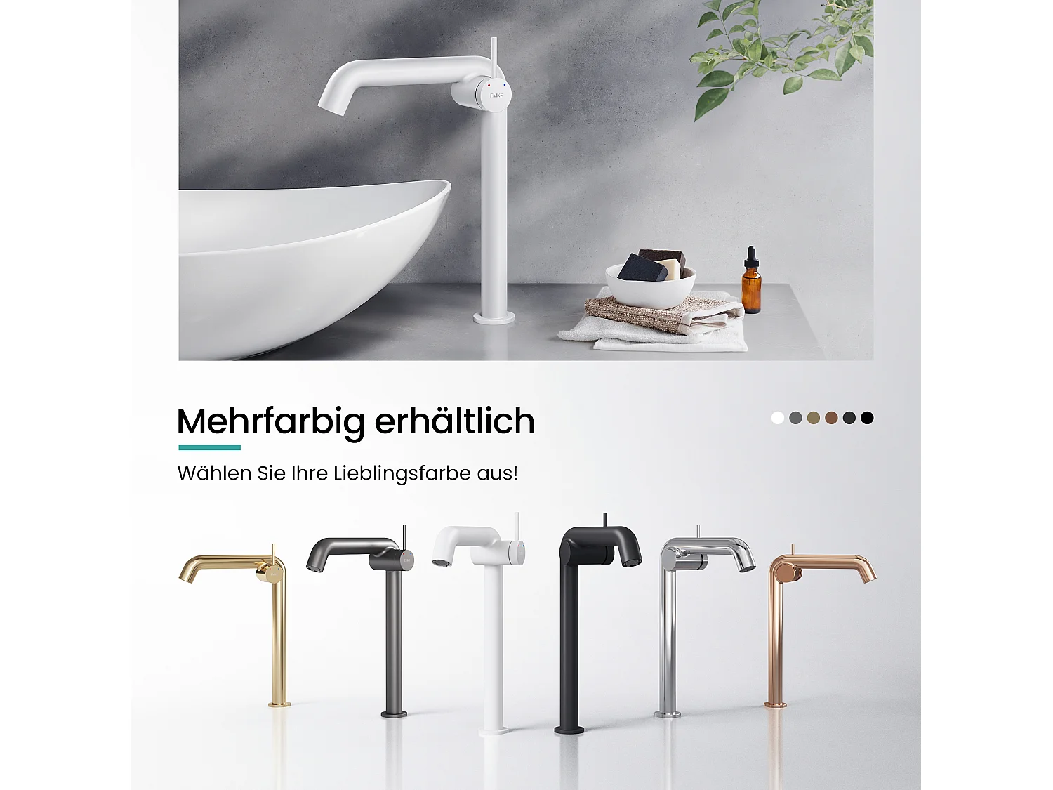 EMKE Mitigeur de lavabo haut design blanc mat en laiton avec cartouche céramique H.33,2x22 cm