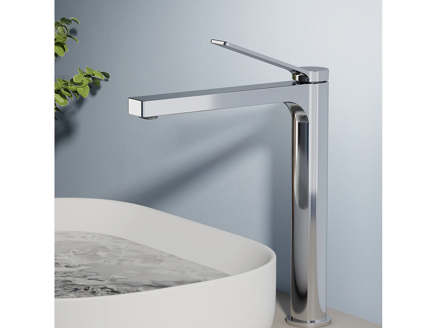 EMKE Mitigeur de lavabo haut salle de bain chromé cartouche céramique laiton H.33,5 x L.23,3 cm