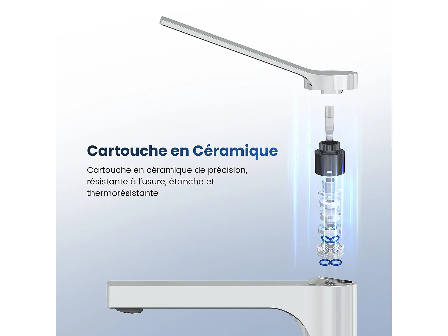 EMKE Mitigeur de lavabo haut salle de bain chromé cartouche céramique laiton H.33,5 x L.23,3 cm