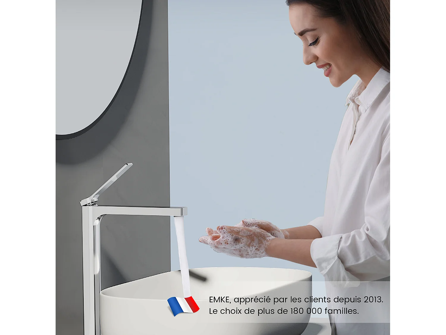 EMKE Mitigeur de lavabo haut salle de bain chromé cartouche céramique laiton H.33,5 x L.23,3 cm