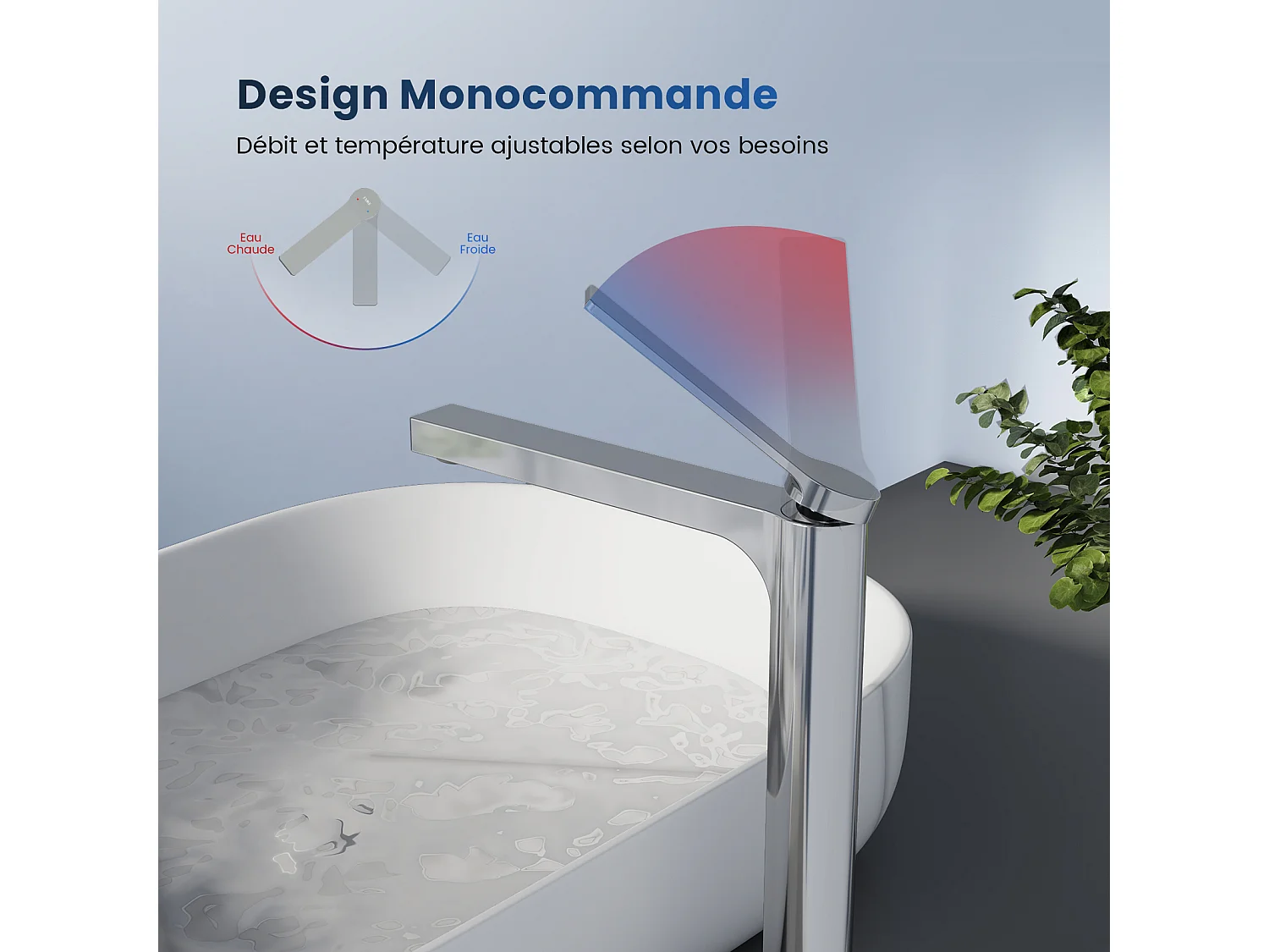 EMKE Mitigeur de lavabo haut salle de bain chromé cartouche céramique laiton H.33,5 x L.23,3 cm