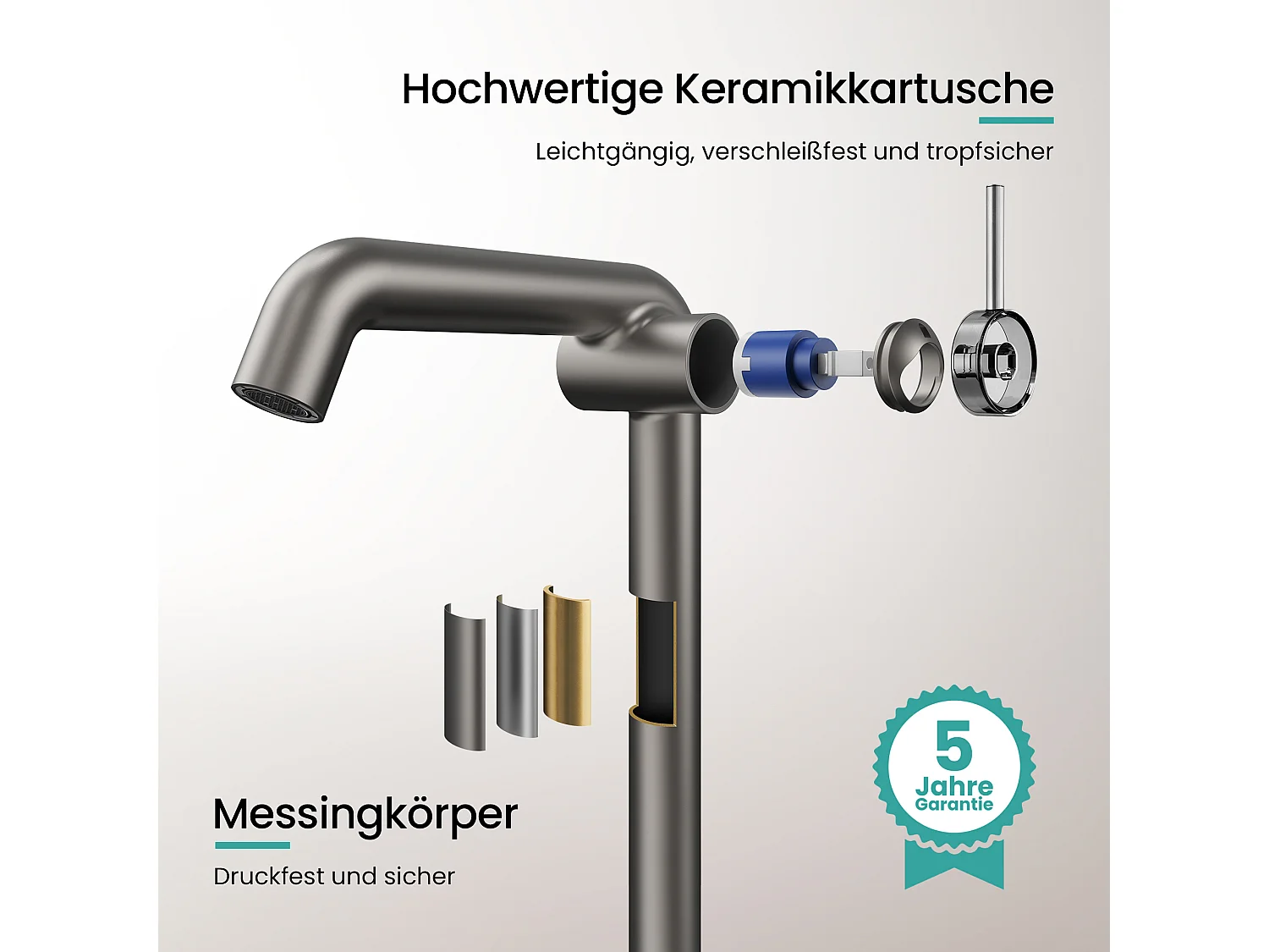 EMKE Mitigeur de lavabo haut design anthracite en laiton avec cartouche céramique H.33,2x22 cm