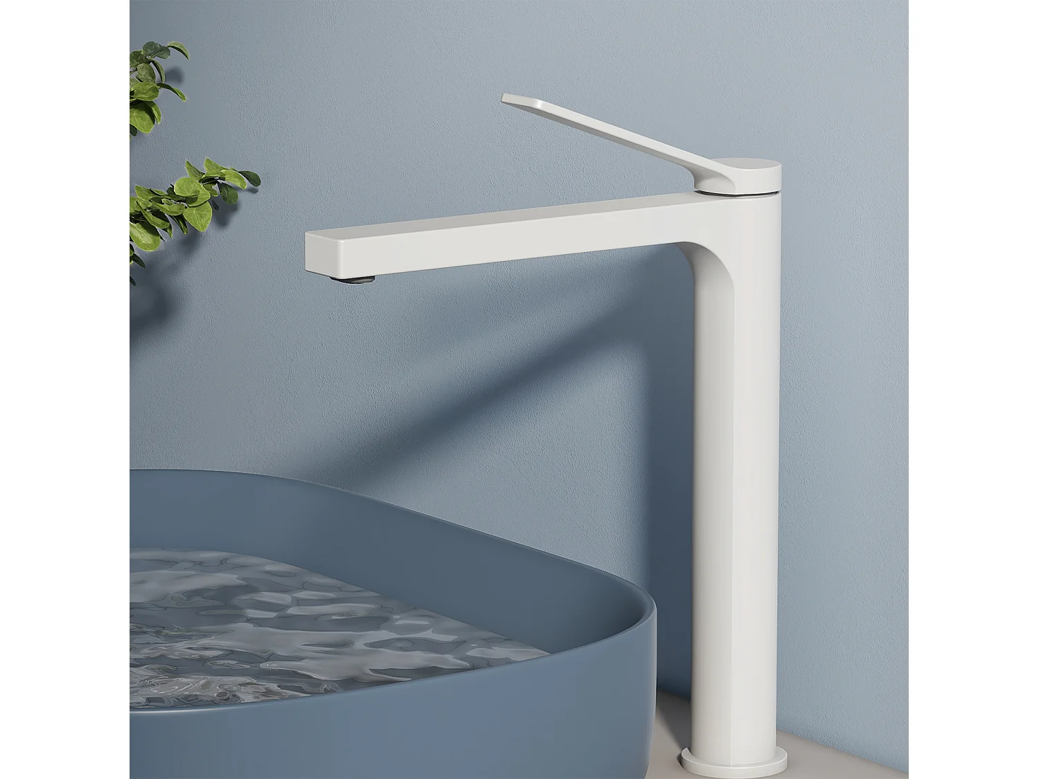 EMKE Mitigeur de lavabo haut salle de bain blanc mat cartouche céramique laiton H.33,5 x L.23,3 cm