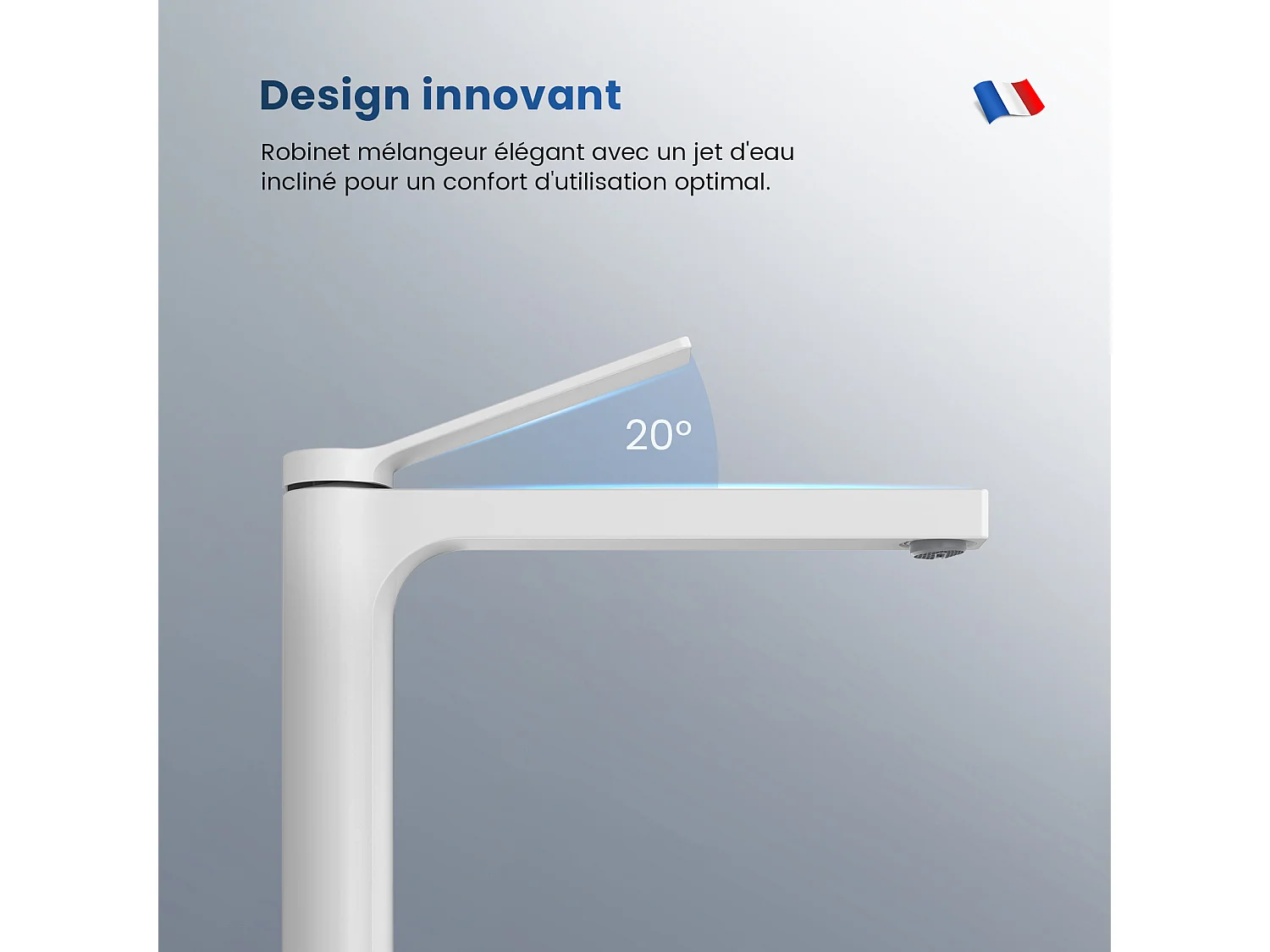 EMKE Mitigeur de lavabo haut salle de bain blanc mat cartouche céramique laiton H.33,5 x L.23,3 cm