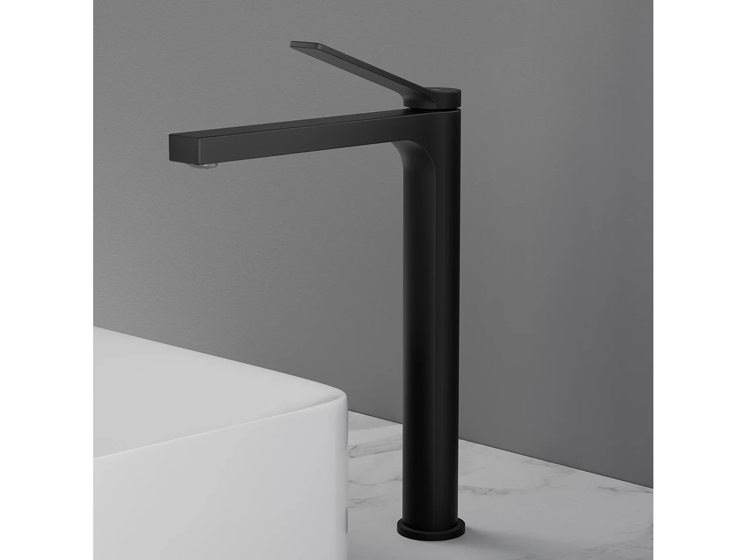 EMKE Mitigeur de lavabo haut salle de bain noir mat cartouche céramique laiton H.33,5 x L.23,3 cm