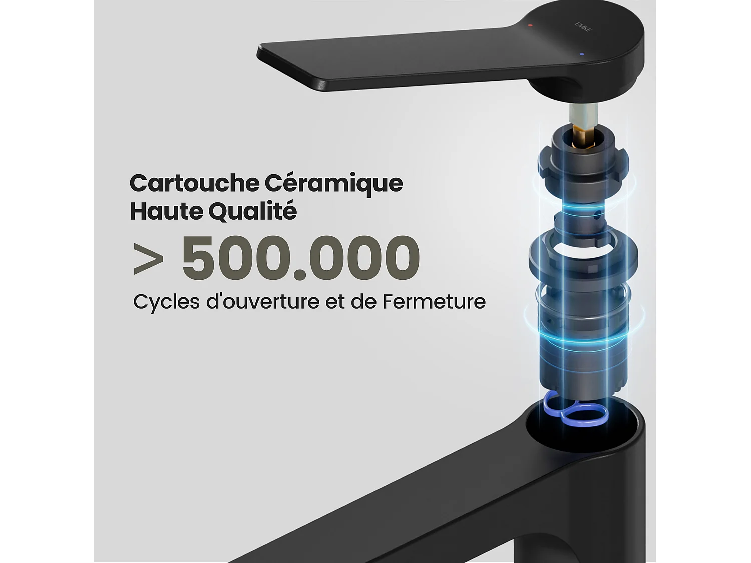 EMKE Mitigeur de lavabo haut salle de bain noir mat cartouche céramique laiton H.33,5 x L.23,3 cm