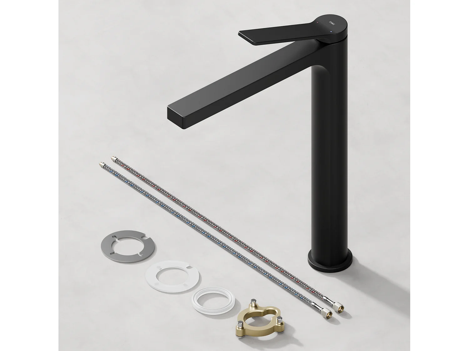 EMKE Mitigeur de lavabo haut salle de bain noir mat cartouche céramique laiton H.33,5 x L.23,3 cm