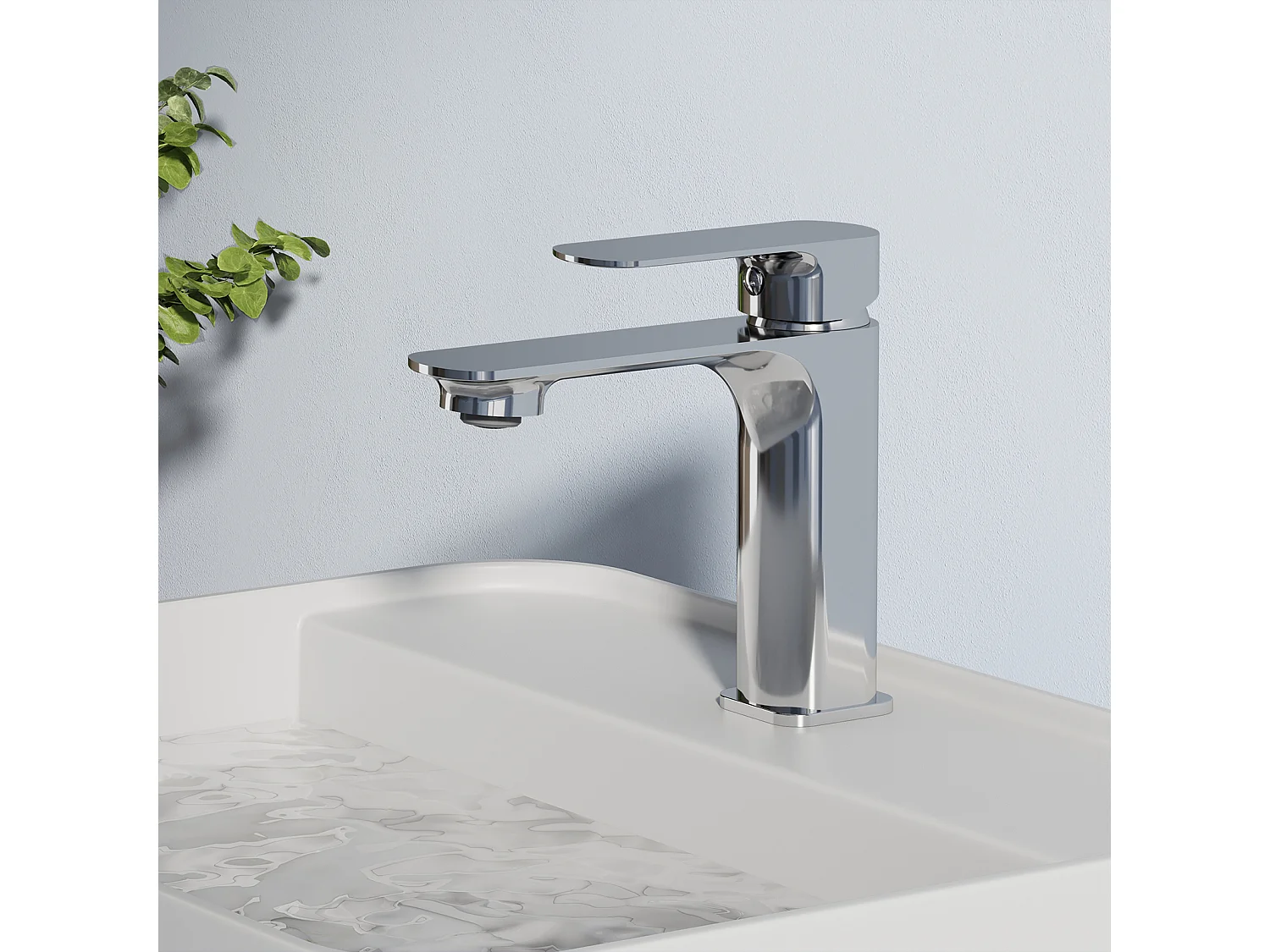 EMKE Mitigeur Lavabo Salle de Bain, 166 × 152 × 45 mm, Robinet en Laiton, Cartouche Céramique Haute Durabilité, Surface Chromée