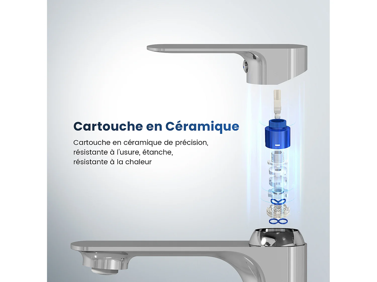 EMKE Mitigeur Lavabo Salle de Bain, 166 × 152 × 45 mm, Robinet en Laiton, Cartouche Céramique Haute Durabilité, Surface Chromée