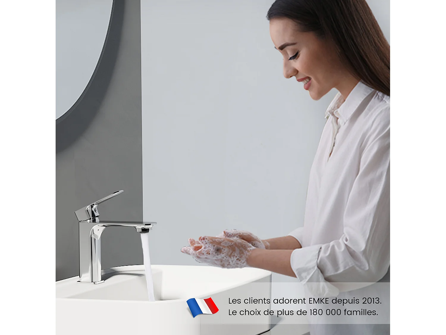 EMKE Mitigeur Lavabo Salle de Bain, 166 × 152 × 45 mm, Robinet en Laiton, Cartouche Céramique Haute Durabilité, Surface Chromée