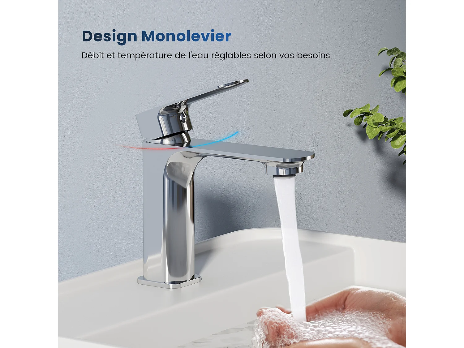 EMKE Mitigeur Lavabo Salle de Bain, 166 × 152 × 45 mm, Robinet en Laiton, Cartouche Céramique Haute Durabilité, Surface Chromée