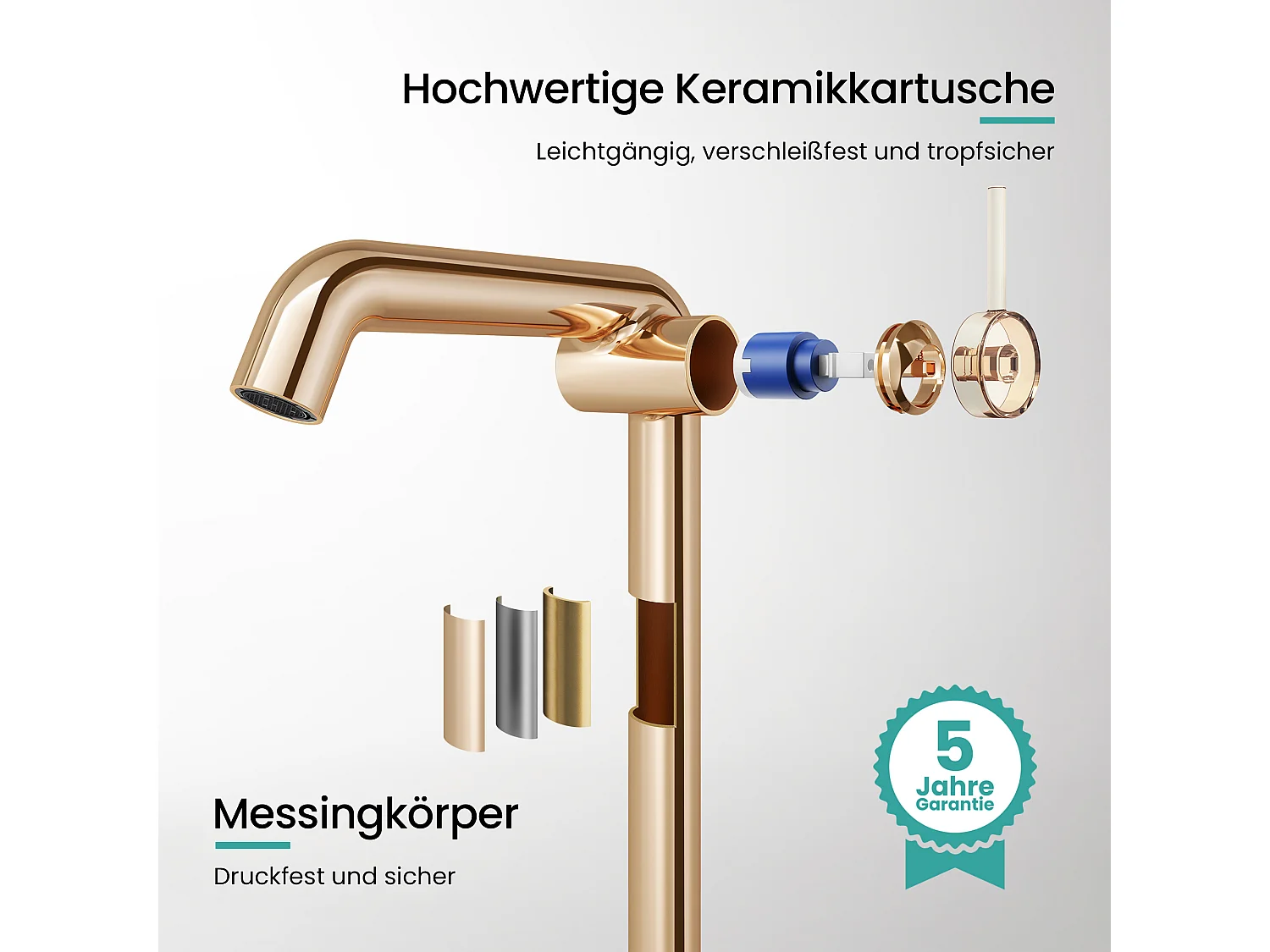 EMKE hoge design wastafelkraan voor opzetwastafel mengkraan messing keramisch binnenwerk roségoud H.33,2 cm