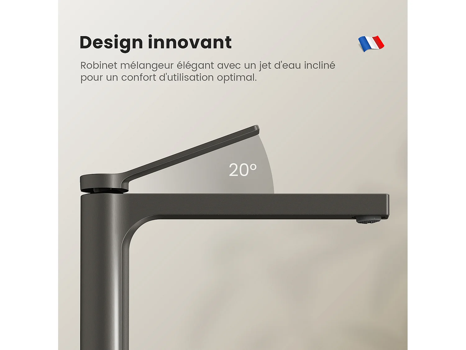 EMKE Mitigeur de lavabo haut salle de bain anthracite cartouche céramique laiton H.33,5 x L.23,3 cm