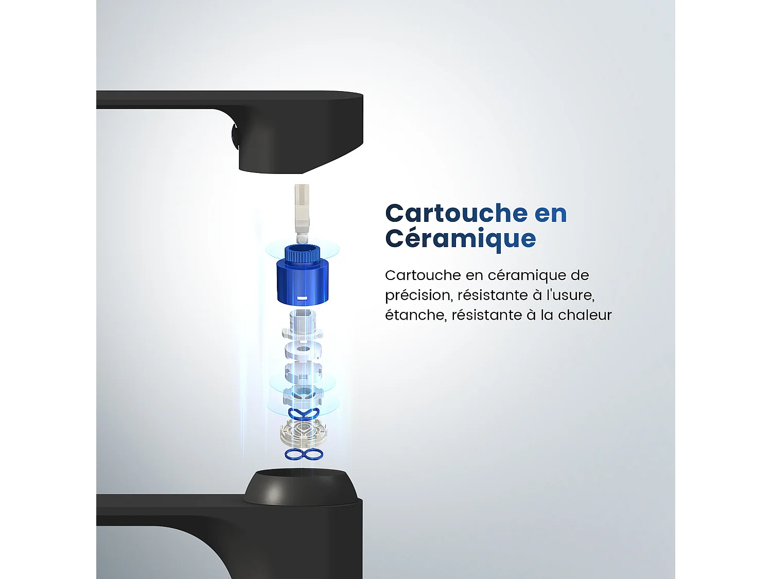 EMKE Robinet mitigeur de lavabo salle de bain design moderne noir mat en laiton L.21,5 x H.26,9 x P.4,9 cm